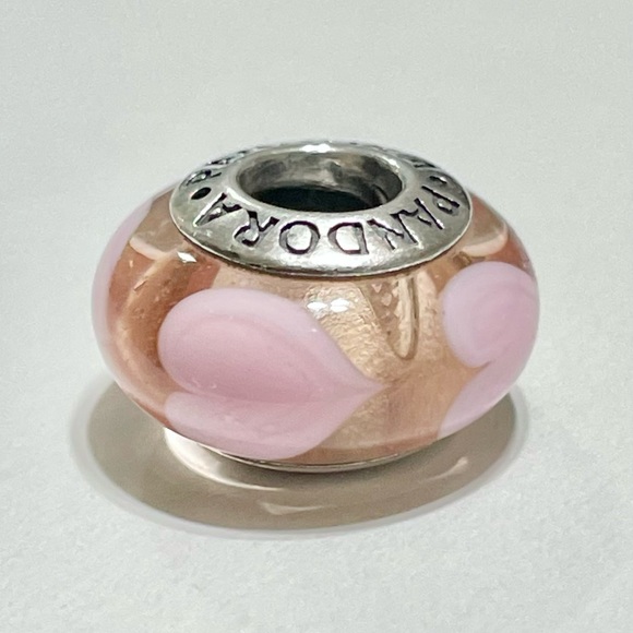 Pandora Retired Pink Glass Heart Murano Charm - Picture 2 of 7